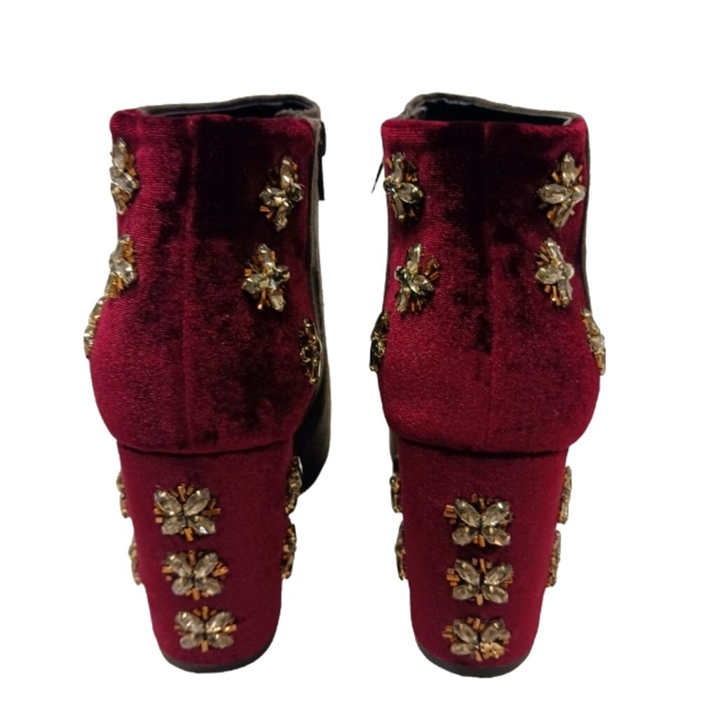 Faryl Roen Ankle Boots Sz 8.5 Maroon Colorblock Jeweled Cowgirl Boho Patchwork - Picture 3 of 16